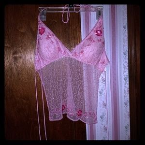 Pink beaded halter too with tie back